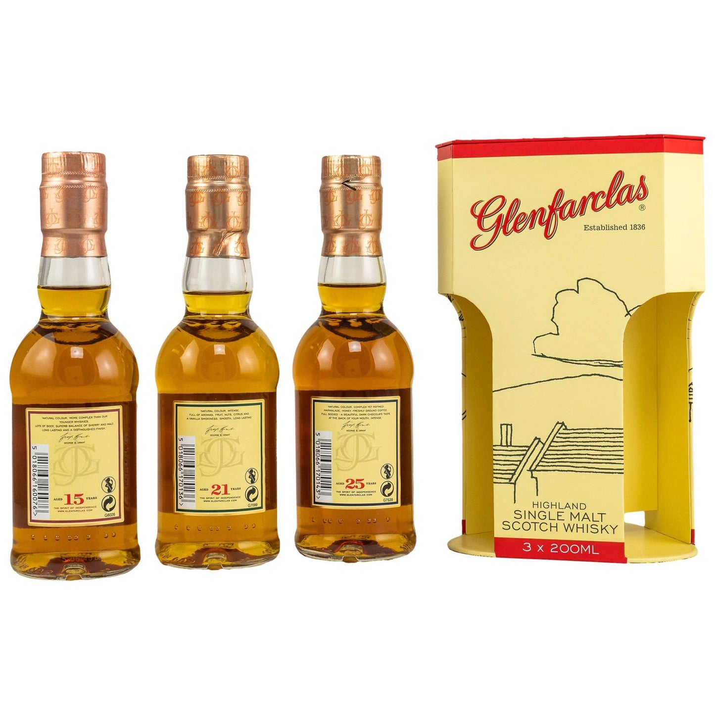 Glenfarclas | Tripack II | 15 Jahre & 21 Jahre & 25 Jahre | 3 x 0,2l | 46% & 43% & 43%GET A BOTTLE
