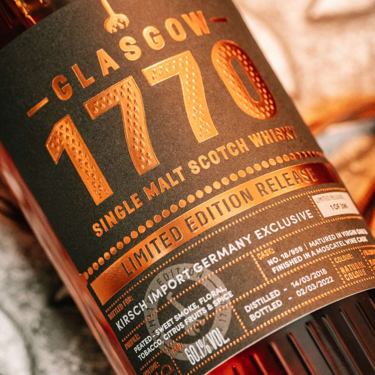 1770 Glasgow | 3 Jahre | 2018/2022 | Peated | Moscatel Finish| 0,5l | 60,1%GET A BOTTLE